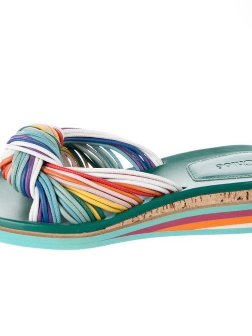 Chloe Multicolor Knot Slide Sandal - Green Footbed
